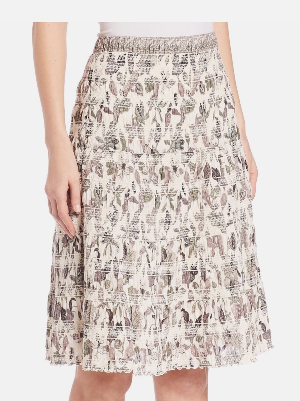 Tory Burch Bohemian Floral Tiered Midi Skirt in Cream and Gray size 4